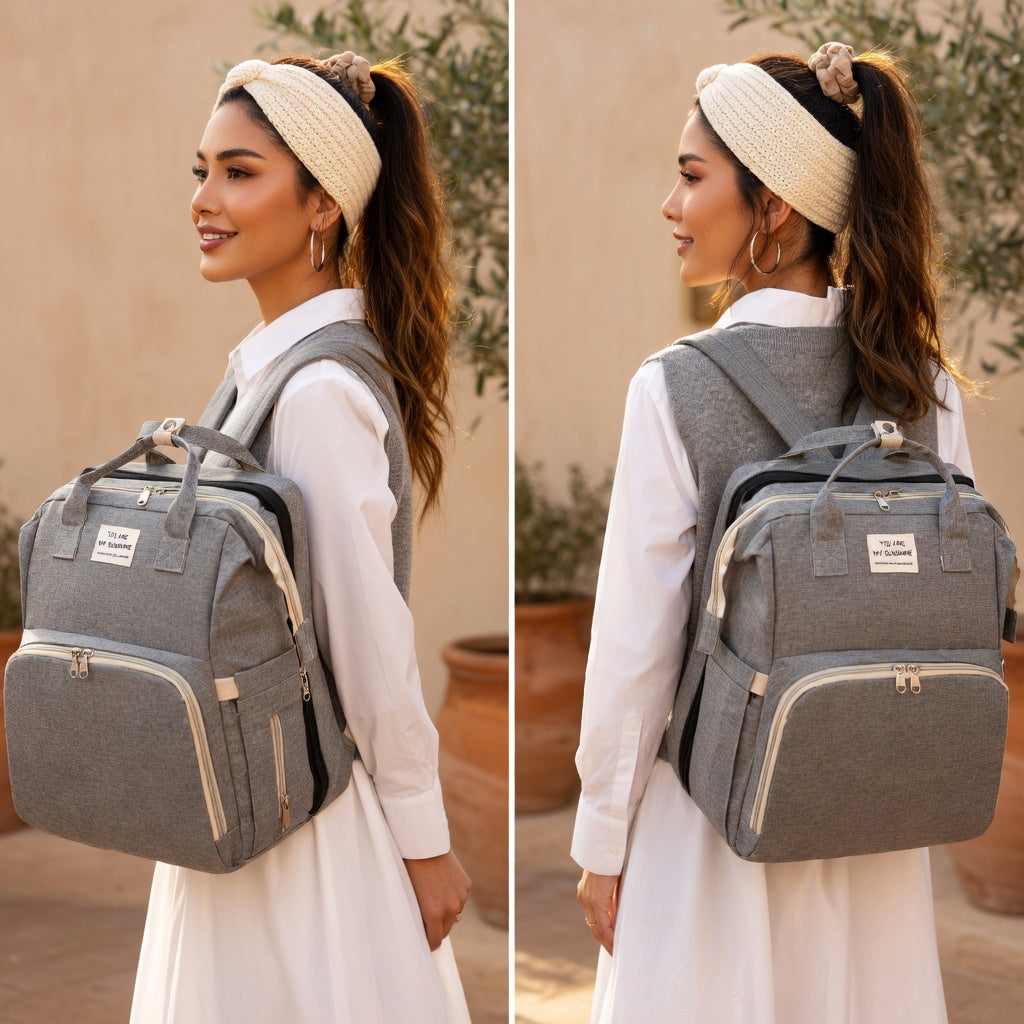 Mochila Mamá de Pañales Multifuncional Plegable - Cuna de Viaje y Estación de Cambio para Bebé, Estilo Unisex
